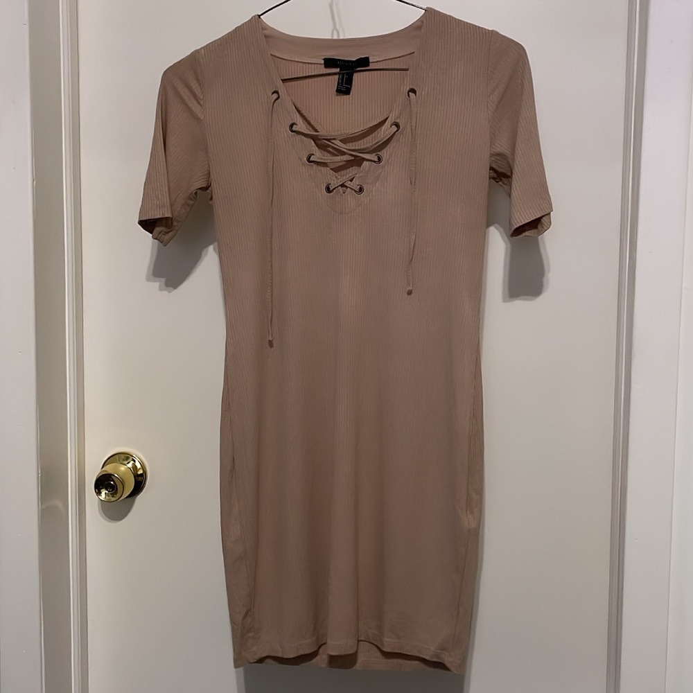 Tan Forever21 Laced Up Bodycon Dress